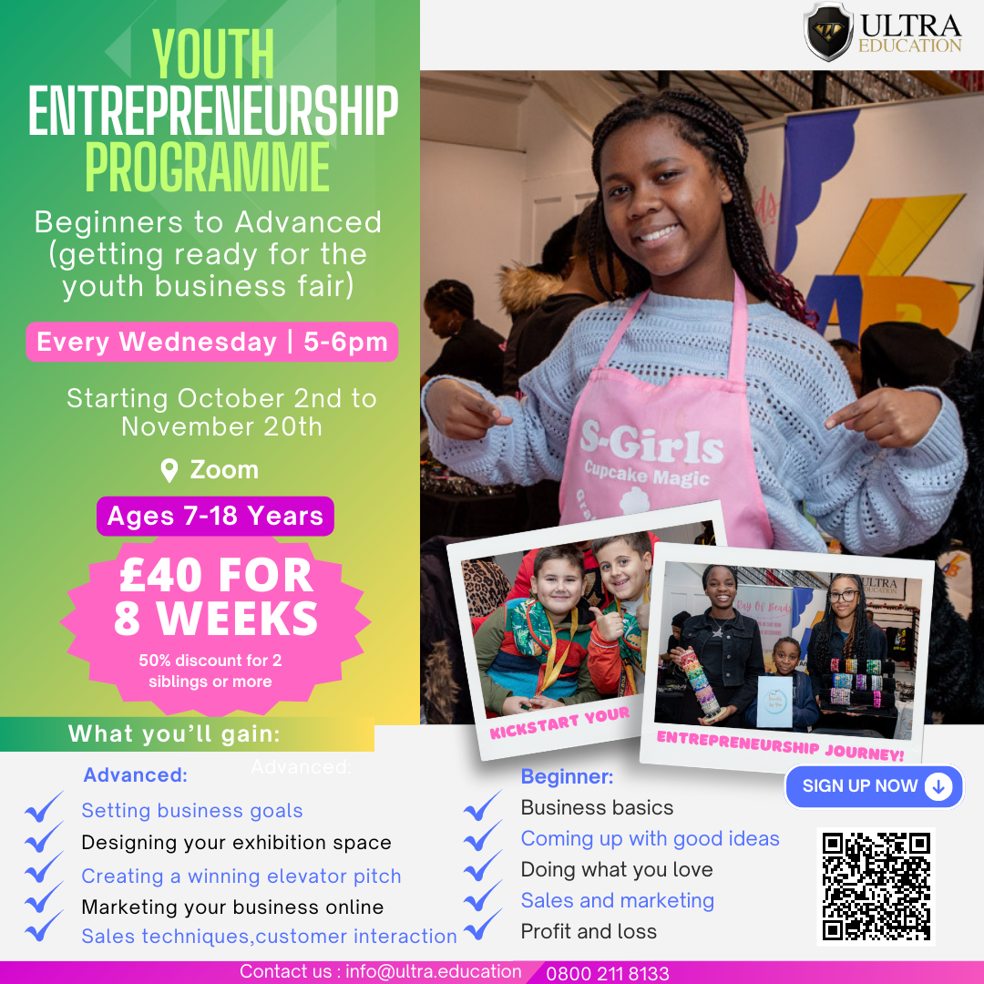 Read more about the article Youth Entrepreneurship Programme Beginners to Advanced (getting ready for the youth business fair) on Wednesdays (2nd of October- 20th of November 2024)