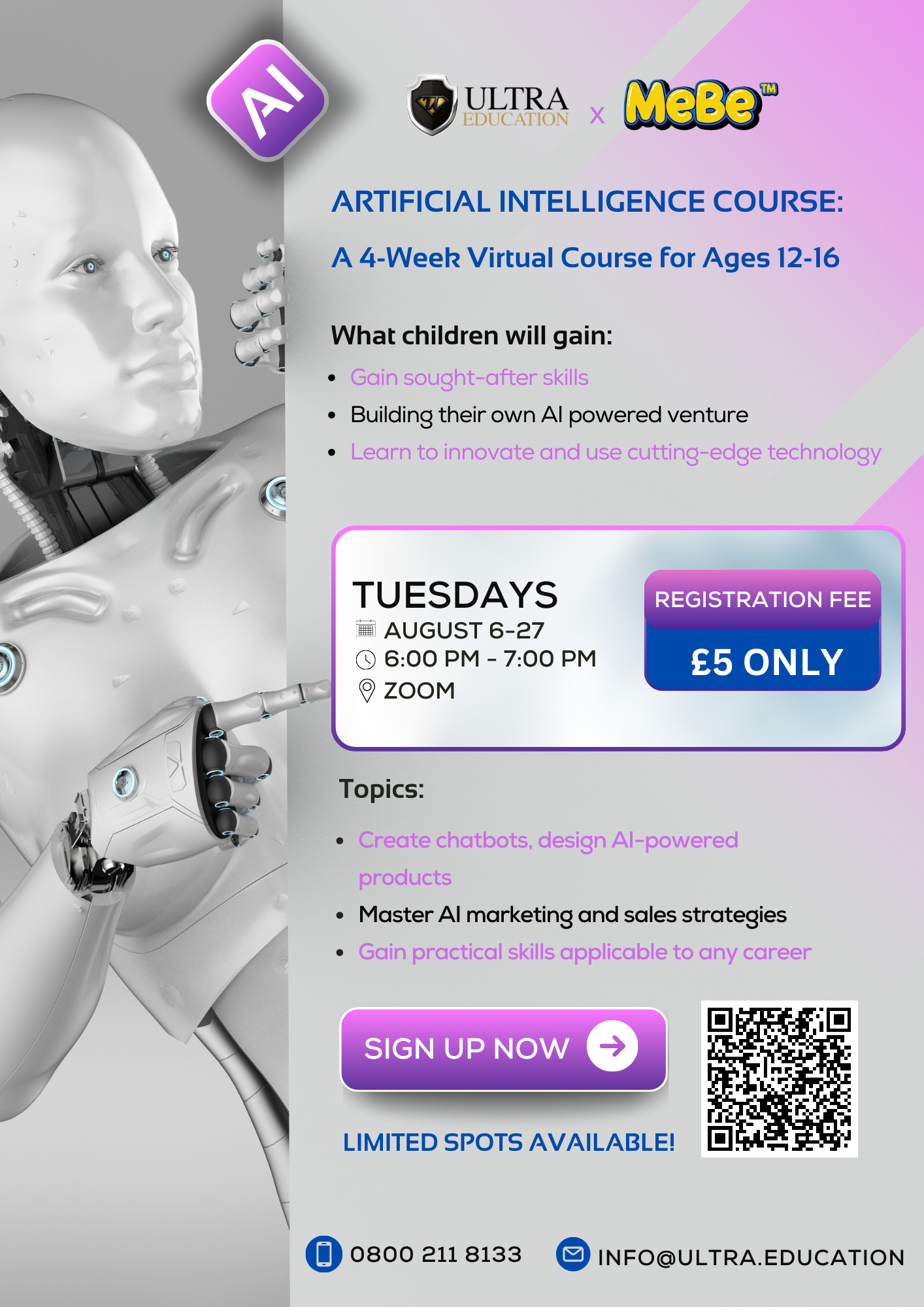 Read more about the article AI Online Course: 6th – 27th August. Ages 12-16